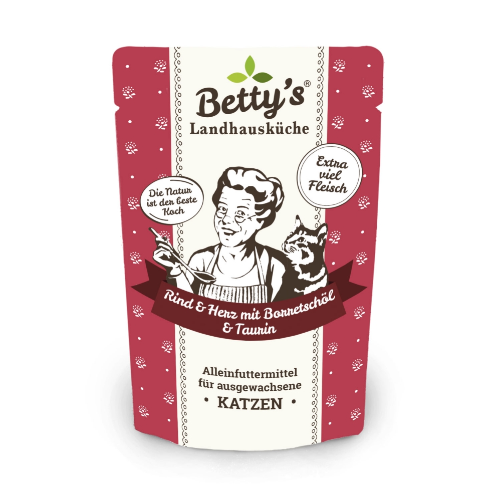Betty´s Landhausküche Frischebeutel Katze Rind & Herz mit Borretschöl  (100 g)