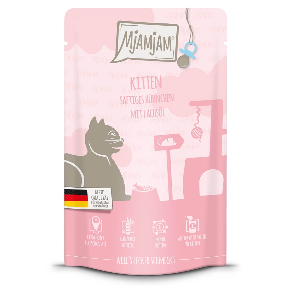 MjAMjAM Cat Quetschie Kitten Saftiges Hühnchen & Lachsöl