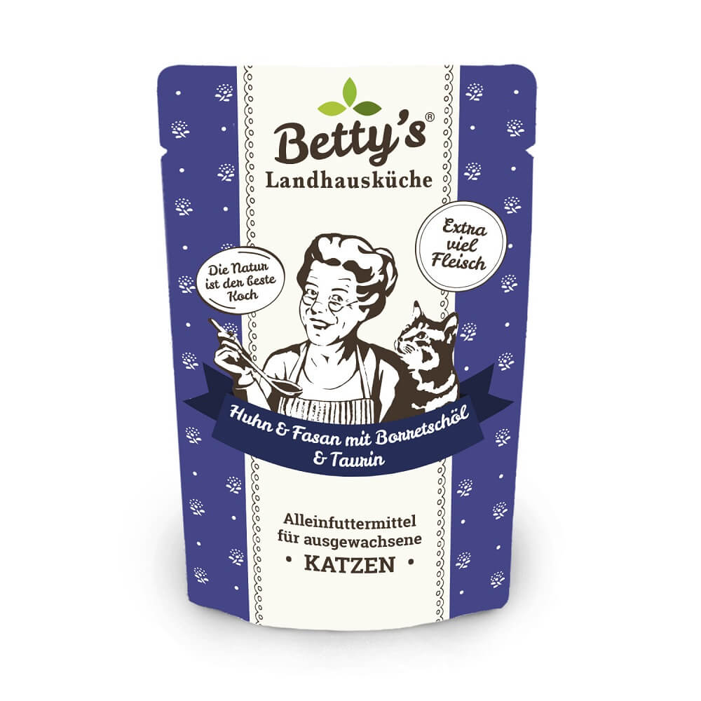 Betty´s Landhausküche Frischebeutel Katze Huhn & Fasan mit Borretschöl (100 g)