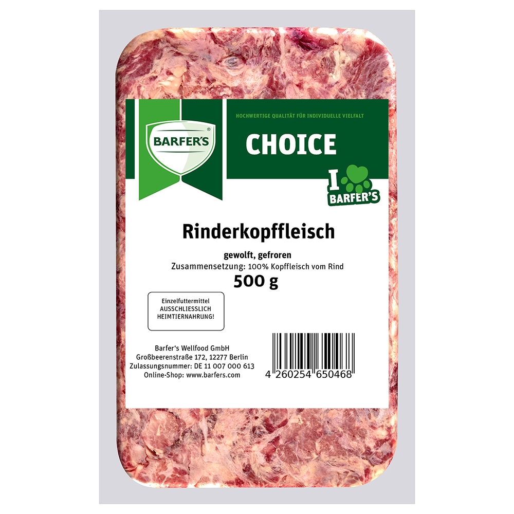 Barfer's Wellfood Choice Rinderkopffleisch gewolft 500g