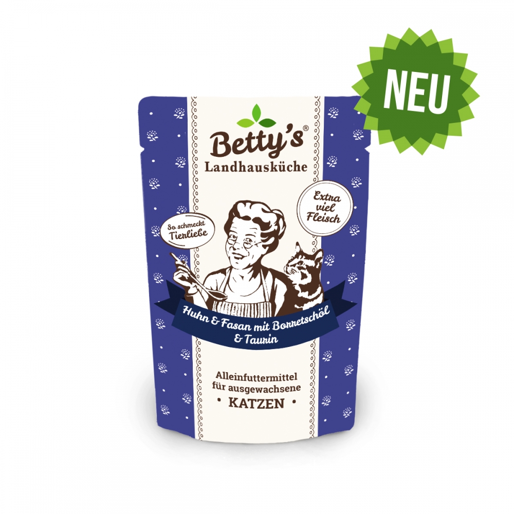 Betty's Cat Landhausküche Frischebeutel Huhn, Fasan & Borretschöl 100g