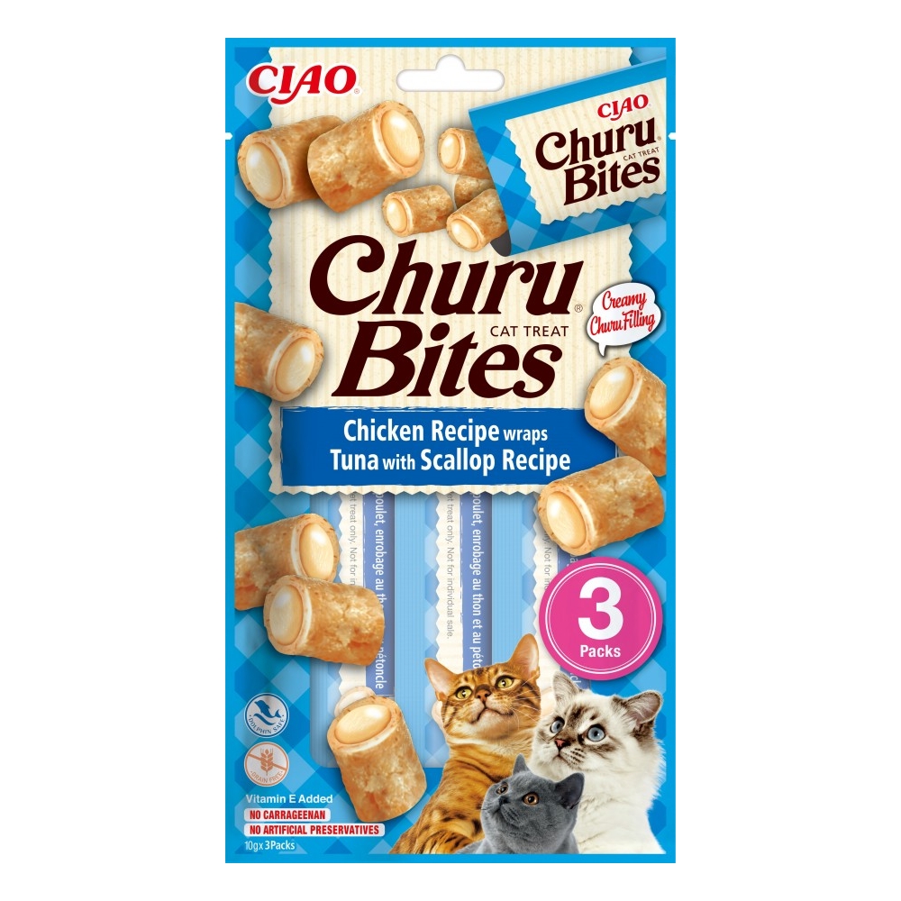 Inaba Ciao Churu Bites Cat Chicken Recipe wraps Tuna with Scallop