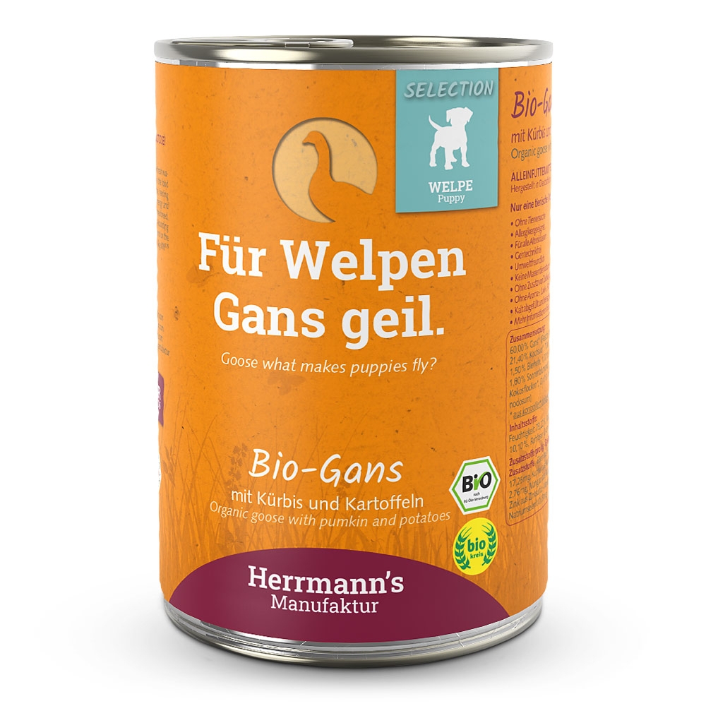 Herrmann's Dog Selection Welpe Bio-Gans mit Spinat & Kartoffeln 400g