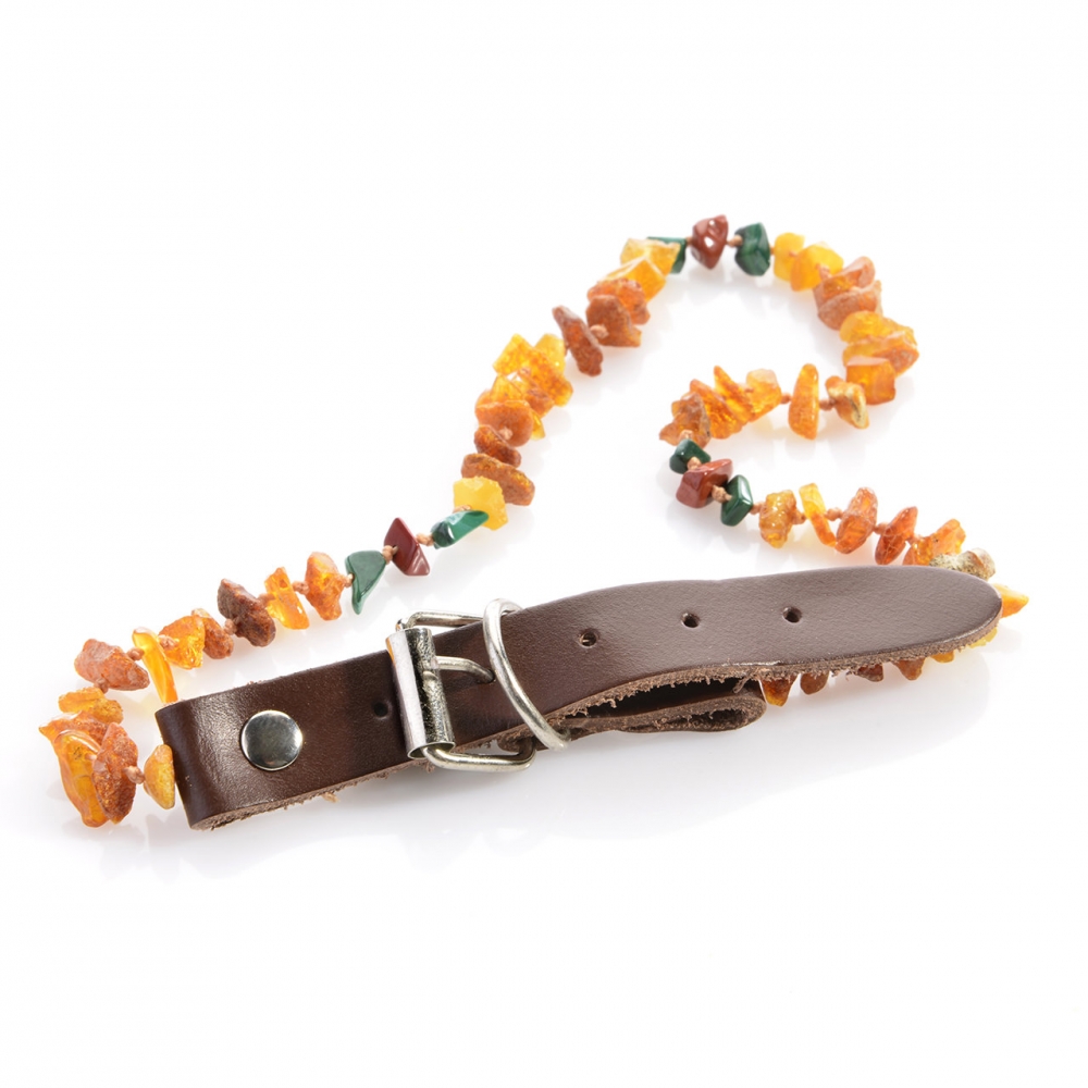 Larsson Bernsteinkette mit Lederband, Malachit & rotem Jaspis