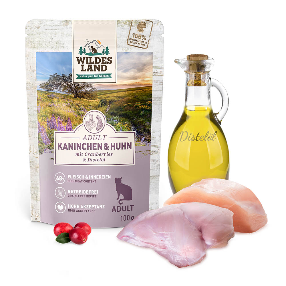 Wildes Land Kaninchen und Huhn mit Distelöl