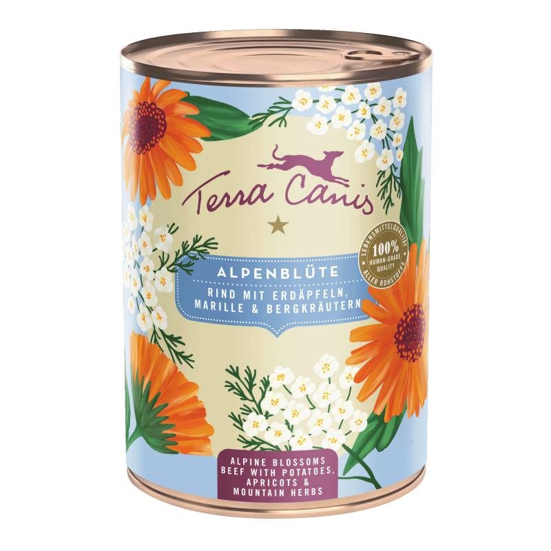 Terra Canis Flower Menu Alpenblüte Rind mit Erdäpfeln, Marille und Bergkräutern