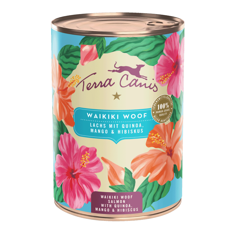 Terra Canis Flower Menu Waikiki Woof Lachs mit Quinoa, Mango und Hibiskus