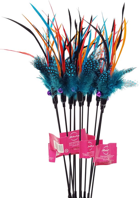 Schulze Colibri Katzenstab mit Federn und Perlen im Griff & Glocke