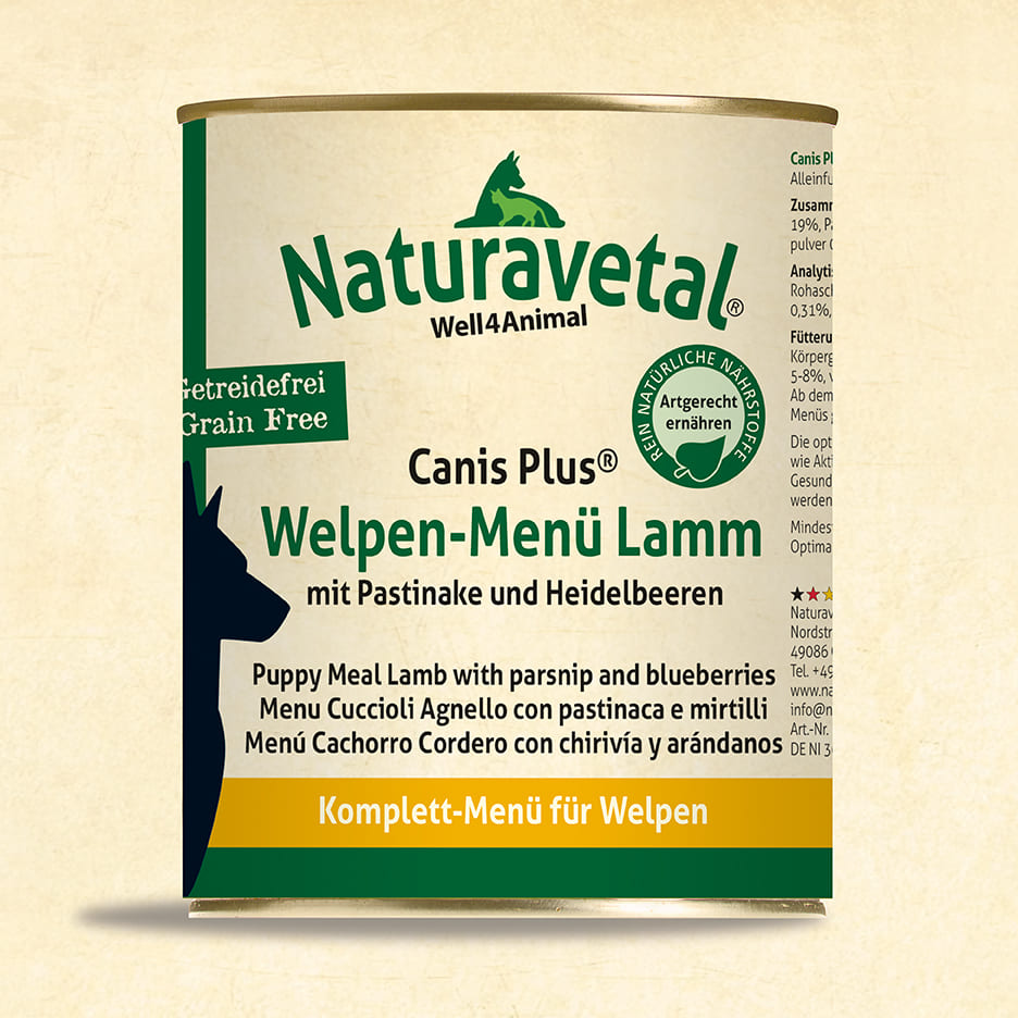 Naturavetal Canis Plus Welpen-Menü Lamm mit Pastinake und Heidelbeeren