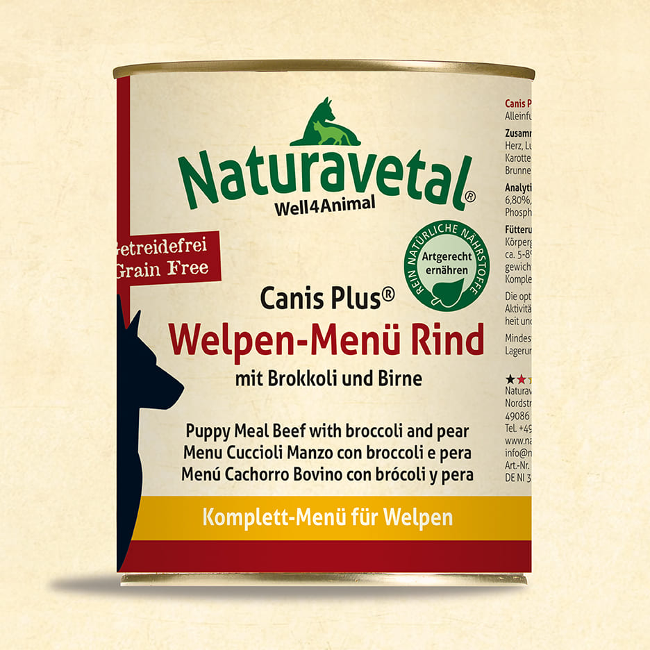 Naturavetal Canis Plus Welpen-Menü Rind mit Brokkoli und Birne