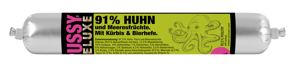 Fleischeslust Pussy Deluxe Huhn & Meeresfrüchte mit Kürbis und Bierhefe
