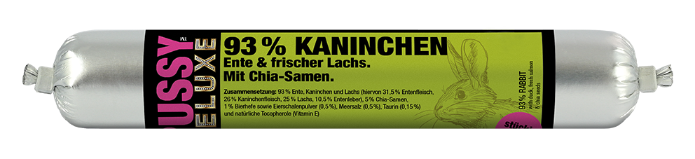 Fleischeslust Pussy Deluxe Kaninchen, Ente & frischer Lachs mit Chia-Samen