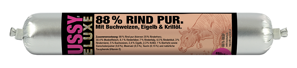 Fleischeslust Pussy Deluxe Rind pur mit Buchweizen, Eigelb und Krillöl Stückig