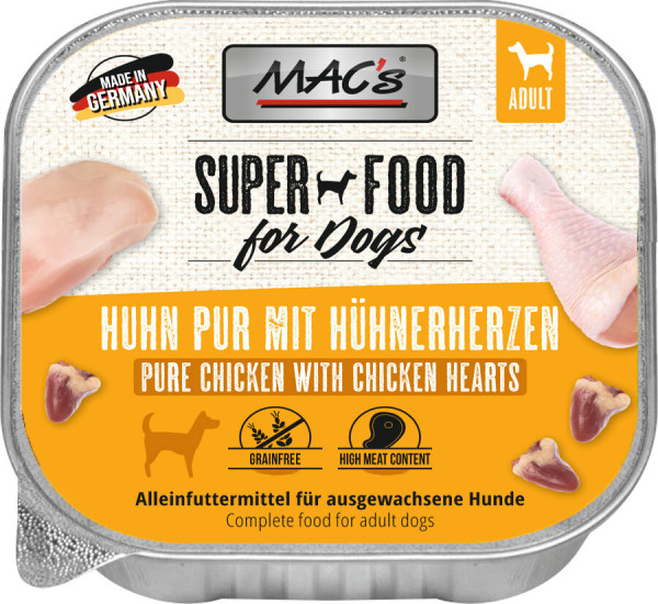 MAC´s Dog Pure Chicken with whole poultry hearts 150g