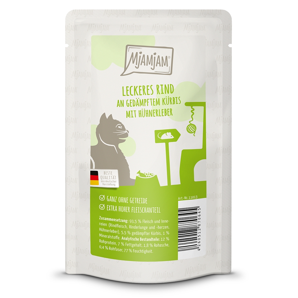 MjAMjAM Cat Quetschie Leckeres Rind & gedämpftem Kürbis