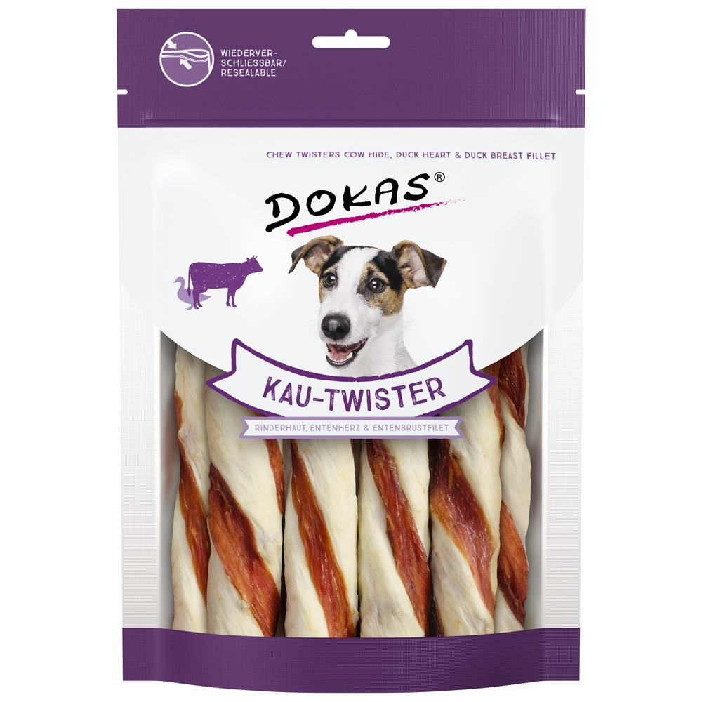 Dokas Dog Kau-Twister Rinderhaut, Entenherz & Entenbrust