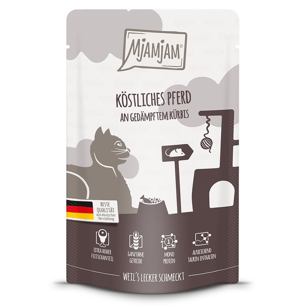 MjAMjAM Cat Quetschie Köstliches Pferd & gedämpftem Kürbis