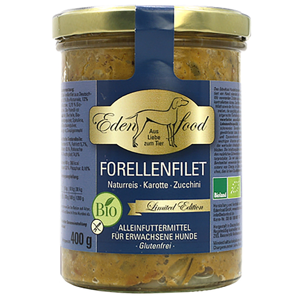 Edenfood Dog Limited Edition Bio-Menü Forellenfilet, Naturreis & Karotte