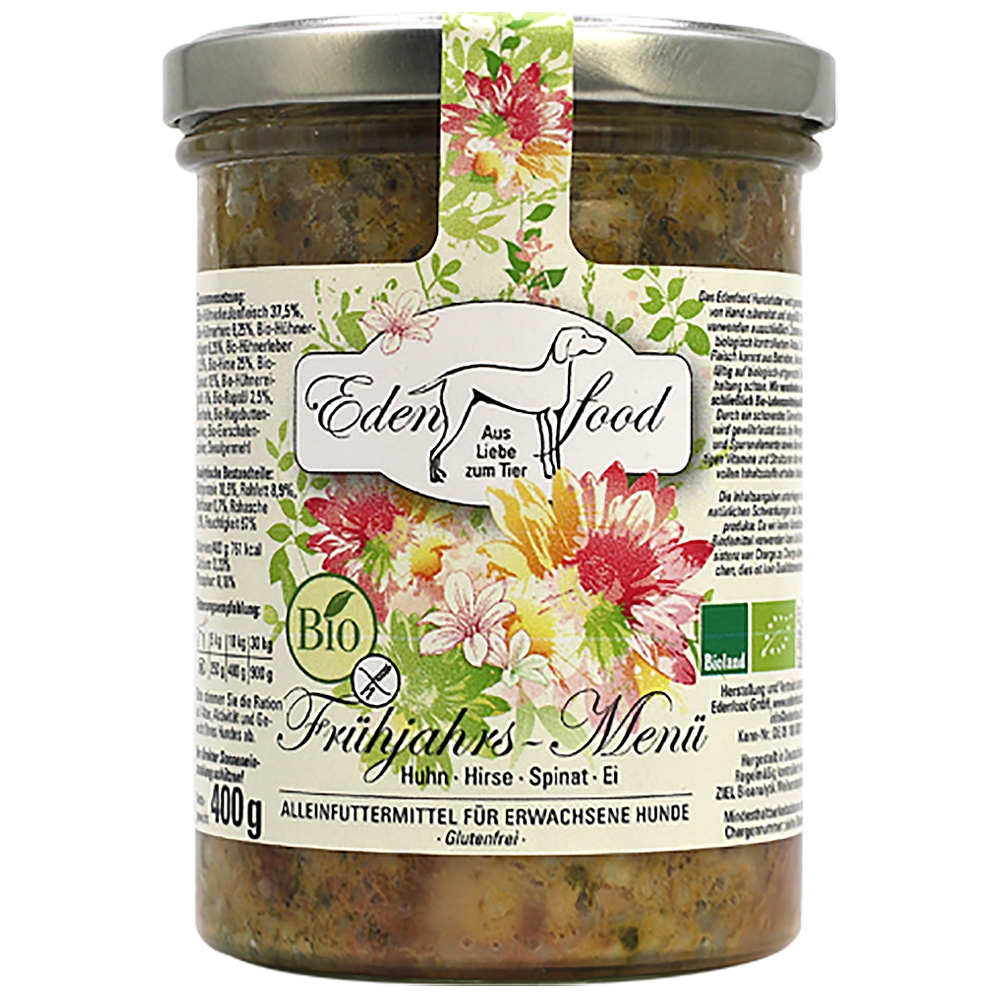 Edenfood Dog Bio-Menü Frühjahr Huhn, Hirse, Spinat & Ei