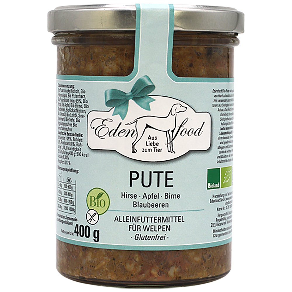 Edenfood Dog Bio-Menü Welpe Pute, Hirse, Apfel, Birne & Blaubeeren