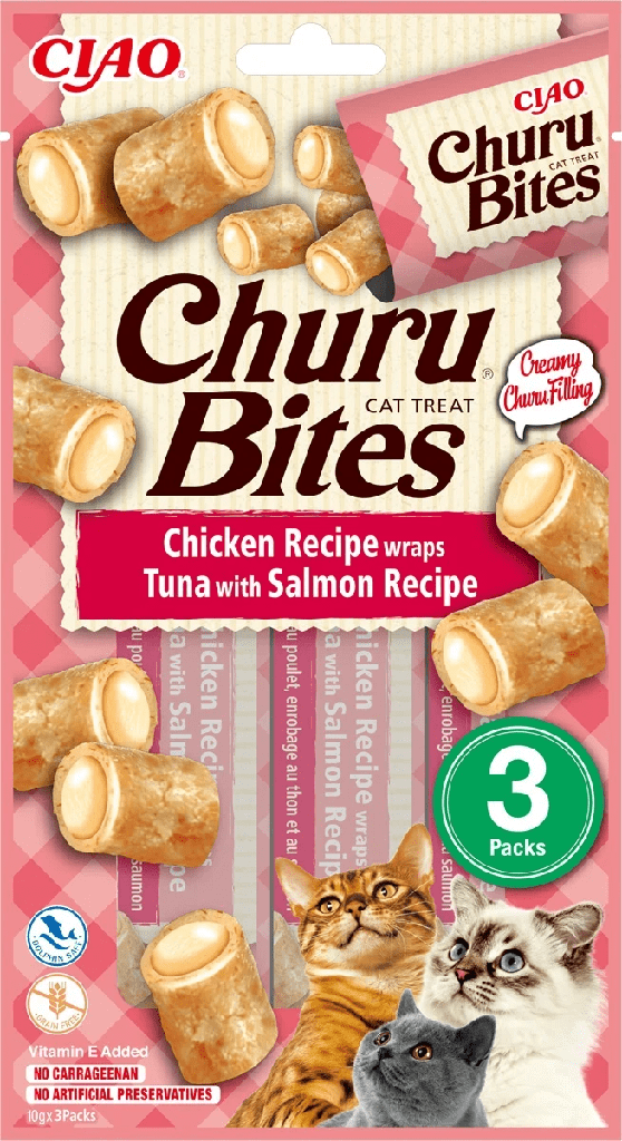 Inaba Ciao Churu Bites Cat Chicken Recipe wraps Tuna with Salmon Recipe