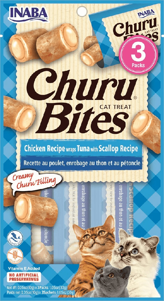 Inaba Ciao Churu Bites Cat Chicken Recipe wraps Tuna with Scallop Recipe