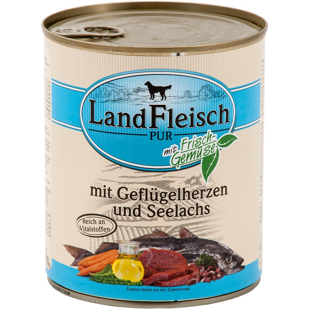 LandFleisch Dog Adult Geflügelherzen & Seelachs
