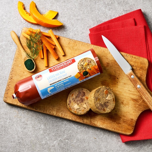 Fleischeslust Classic Frischer Lachs mit Rind, Karotten, Kürbis & Kokos