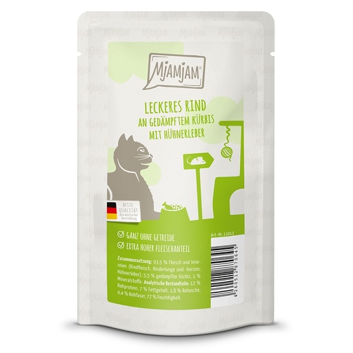 MjAMjAM Cat Quetschie Leckeres Rind & gedämpftem Kürbis