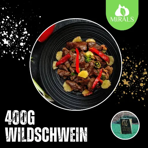 MIRALS Saftiges Wildschwein mit Champignons und Chicorée an Paprika-Ananas-Salat
